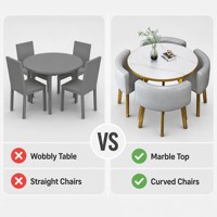 Juego de Mesa de Comedor Redonda con Patas Doradas y Sillas Grises para Restaurante, Hotel, Villa, Venta al por Mayor Directa de Fábrica
