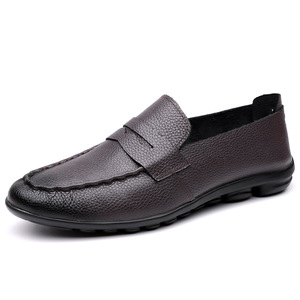 Chaussures bateau en cuir pour hommes, en cuir de vachette pleine fleur, semelle souple, talon bas, respirantes, bout rond, pour le quotidien, les affaires et les loisirs - Product Image 5