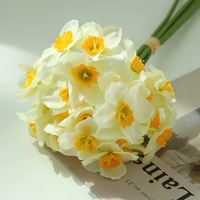Lot de 6 tiges de narcisses artificiels en soie de style frais et de qualité supérieure pour arrangements floraux de salon et décoration intérieure