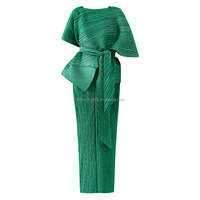 Ensemble robe et veste sans manches en crêpe plissé décontracté Miyake pour femmes, couleur unie, texture cubique brillante