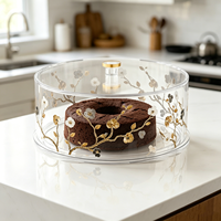 Plateau à gâteau en acrylique transparent écologique avec dôme, motif jardin orné, taille personnalisée, logo, cadeau idéal pour les fêtes juives du Shabbat
