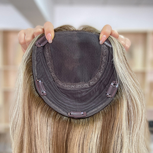 NUEVO Topper de Cabello Virgen Europeo con Encaje HD, 100% Cabello Humano, Raíz Oscura, Rubio Platino Balayage, Talla Grande - Product Image 6