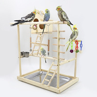 Support de jeu en bois massif naturel pour perroquet avec nichoir, branche à poser, échelle, jouet, balançoire et aire de jeux pour oiseaux