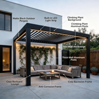 Pergola exclusive transfrontalière en alliage d'aluminium pour cours et jardins ; Style moderne minimaliste, abri solaire extérieur noir intelligent