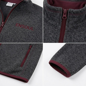 Vestes en molleton personnalisées pour hommes, couleur anthracite et bordeaux, pulls zippés, streetwear tricoté, vintage, surdimensionnés, de créateur, brodés, OEM ODM - Product Image 2