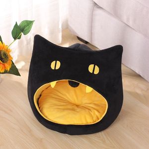 Lit pour chat semi-fermé, lit chaud pour chat, couleur noir nuit, petite taille 32x32x32cm, matériau en coton PP, motif animal - Product Image 1