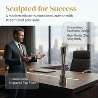 Trofeo Columnar de Metal Dorado y Plateado Grabado a Medida, Textura Premium, Embalaje Antichoque, Premio Conmemorativo Anual