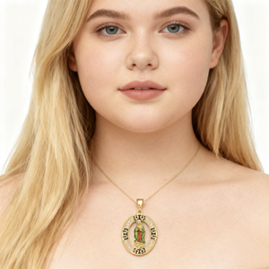 Großhandel Schmuck Frauen 14 Karat vergoldet hohle Jungfrau Maria Jungfrau Liebe Heilige religiöse Zirkon Anhänger Maria christliche Medaille - Product Image 2