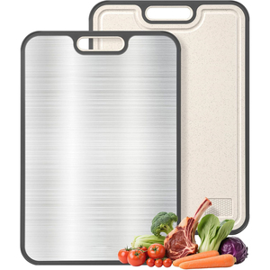 <span class=keywords><strong>Planche</strong></span> à découper double face en acier inoxydable titane et cristal, personnalisable, avec insert en paille de blé PP, pour cuisine et extérieur – Vente en gros - Product Image 1