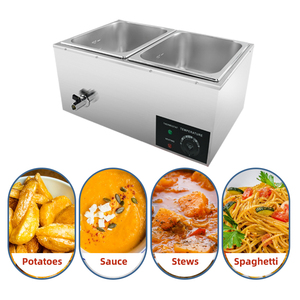 Calentador de <span class=keywords><strong>comida</strong></span> eléctrico comercial de acero inoxidable con 2 Sartenes <span class=keywords><strong>para</strong></span> baño Marie, servidor de buffet con tapa y grifo <span class=keywords><strong>para</strong></span> el hogar, catering, restaurantes - Product Image 5