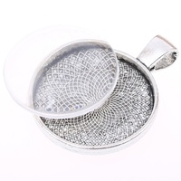 Supports de pendentif cabochon ronds de 25 mm en argent brillant de 1 pouce avec cabochons en verre transparent, kits de pendentifs à lunette en verre