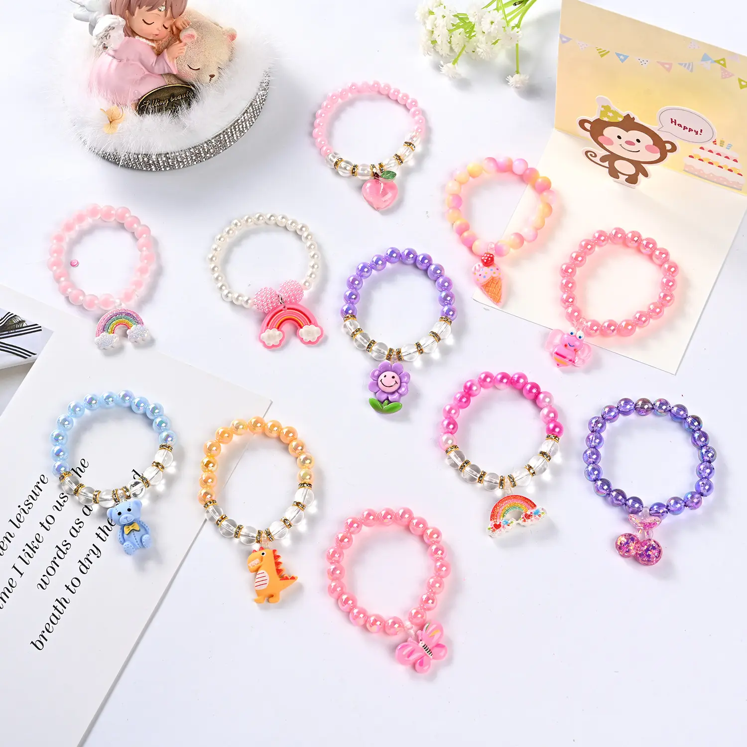 Wholesale Cartoon Animal Charm Bracelet Girls Little Princess Style Jewelry Pearl Bead Bracelets For Children kids