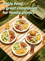Assiettes jetables robustes en bagasse de canne à sucre, 9 pouces, 3 compartiments, compostables et biodégradables, pour le camping