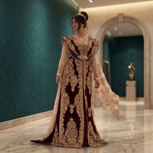 Robe de soirée élégante ornée, coupe trapèze, en satin à imprimé floral, manches longues, avec superposition en dentelle, pour mariage et soirée, taille empire pour femme - Product Image 2
