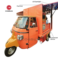 Triciclo de comida eléctrico, carro de pizza, camión, carros de comida Gelato, Ape Piaggio con equipo, camión de comida de restaurante móvil en la azotea gratis