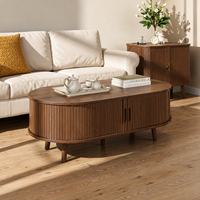 Table basse ovale avec porte tambour, style moderne du milieu du siècle, table de rangement cannelée en noyer, dimensions 1080 x 580 x 400 mm