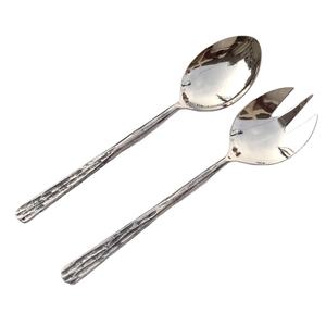 Juego de servir de acero inoxidable con forro forjado, mango rústico, mango largo, juego de cubiertos pulidos de plata - Product Image 1