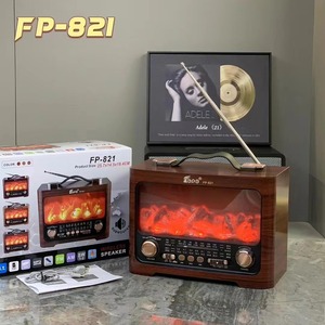FP-821 New Products <strong>2026</strong> Home Decoration Ornaments Simulated Flame Fireplace Outdoor Portable Retro Wooden bluetooth <strong>Speaker</strong> - Product Image 3