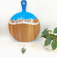 Planche à découper en bois d'acacia avec poignée, en résine époxy ronde personnalisée, pour la cuisine, les steaks, les fruits, le pain, la préparation culinaire