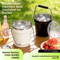 Seau à glace rond isotherme en acier inoxydable 5L avec couvercle, pour bars, usage commercial et domestique, design moderne, camping, extérieur, personnalisation du logo