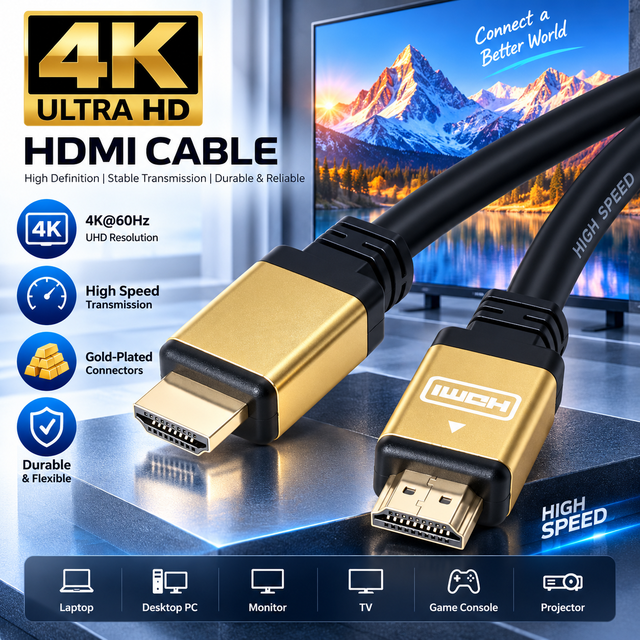 Ultra HD High Speed HDMI Male to Male Cable Customized Service Available 4K 3D Visual HDMI to HDMI Cord Various Sizes for Laptop