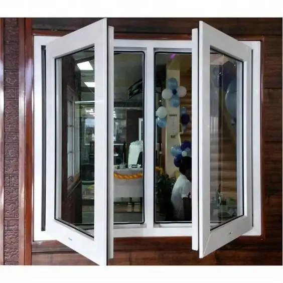 Fenêtres en verre coupe-vent à impact d'ouragan Cadre de fenêtre UPVC Fenêtre en vinyle à battant en PVC à double vitrage