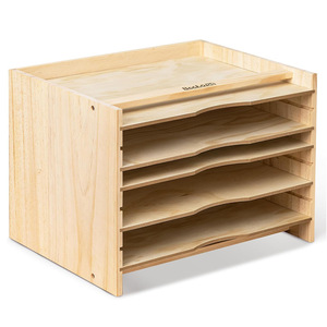 Wooden Office Desk <b>File</b> Rack 5 Tier Adjustable Document <b>Organizer</b> Natural Wood Color Standing Type - Product Image 5