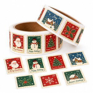 Rollo de Pegatinas Navideñas Personalizadas, Vinilo Kiss Cut, Santa Claus, Muñeco de Nieve, Reno, Dorado Metálico, Feliz Navidad, para Envolver Regalos - Product Image 2