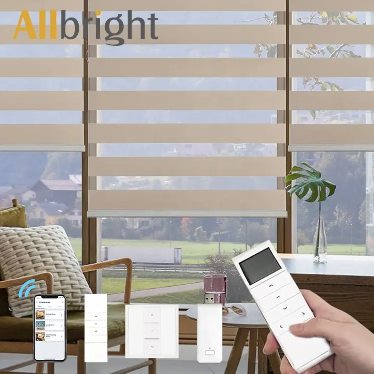 Transparent light filtering remote control day and night roller motorized zebra window blinds for office home hotel