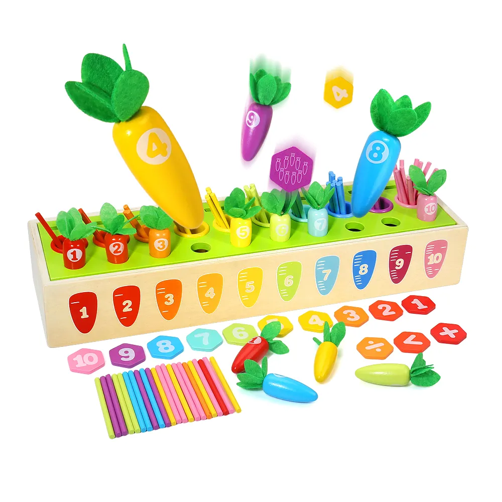 Mainan edukasi wortel warna mainan edukasi anak-anak alat peraga matematika 3 dalam 1 lobak blok edukasi kotak pintar