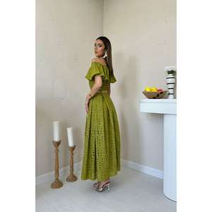 Ensemble 2 pièces style club pour femme, vert pistache, chemisier Gipel et jupe au-dessus du genou, vente en gros pour l'été - Product Image 1