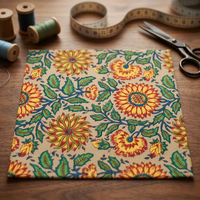 Tissu Surajmukhi Gud indien imprimé à la main, en coton doux cardé 150 g/m², antistatique, pour rideaux, literie et textiles de maison