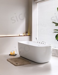 Bañera independiente de acrílico ovalada moderna, modelo de remojo contemporáneo con desbordamiento de drenaje para uso en el baño, suministro directo de fábrica - Product Image 6