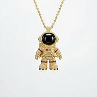 Kalung Liontin Astronot Lucu Berbahan Tembaga dengan Zirkon Mikro-inlaid Rantai Bambu Gaya Hip-hop Kalung Trendy Pria