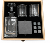 Ensemble de carafe à whisky haut de gamme avec 2 verres, 6 pierres à whisky, sous-verre en ardoise et coffret cadeau en bois, logo personnalisé, cadeaux de barware pour hommes