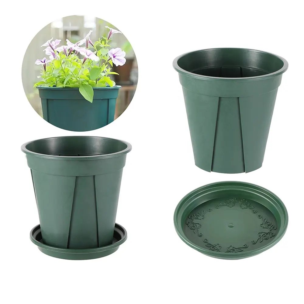 Wholesale PP Garden Nursery Plastic Green Succulent Pot Flower Pot With Tray Planting Pot