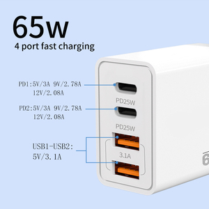 Meilleure vente Charge rapide 65W double type C-Type C Chargeur mural 2 ports de charge USB-A Chargeur de téléphone pour <span class=keywords><strong>Iphone</strong></span> pour <span class=keywords><strong>Huawei</strong></span> - Product Image 4