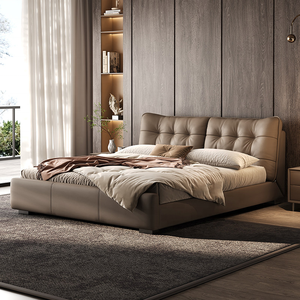 <span class=keywords><strong>Letto</strong></span> Moderno Minimalista in Vera Pelle, Imbottito, King Size, Lussuoso Arredamento per Camera da <span class=keywords><strong>Letto</strong></span> Matrimoniale, <span class=keywords><strong>Letto</strong></span> di Design Morbido e Confortevole - Product Image 1