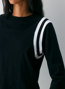 T-shirt da <span class=keywords><strong>donna</strong></span> <span class=keywords><strong>a</strong></span> maniche <span class=keywords><strong>a</strong></span> 3/4 girocollo, casual sportiva, nera con strisce <span class=keywords><strong>a</strong></span> contrasto <span class=keywords><strong>bianche</strong></span> sulle spalle, trendy, morbida per tutti i giorni - Product Image 4