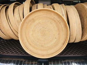 Ensemble de plateau à thé en rotin canne alimentaire ovale ronde Table à pain fruits tissés inde panier osier bambou salle à manger café grands plateaux carrés - Product Image 5