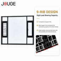 Fenêtre à battant en aluminium robuste, ouverture vers l'extérieur, 9 nervures de renforcement, coins de sécurité 304, design encastré pour immeubles et appartements