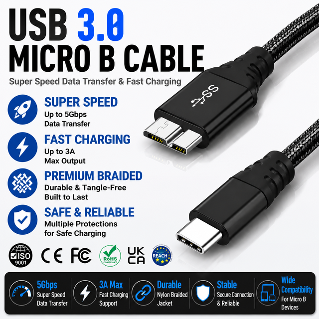 LUNG KAY USB-C to Micro-B 3.0 Cable 5Gbps High Speed External Hard Drive Data Cord for WD Seagate Portable SSD MacBook OEM