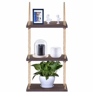 ¡Exclusivo de <span class=keywords><strong>Amazon</strong></span>! Estante de pared de madera flotante de tres capas transfronterizo para exhibición de almacenamiento Diseño de columpio colgante de estilo rural - Product Image 2