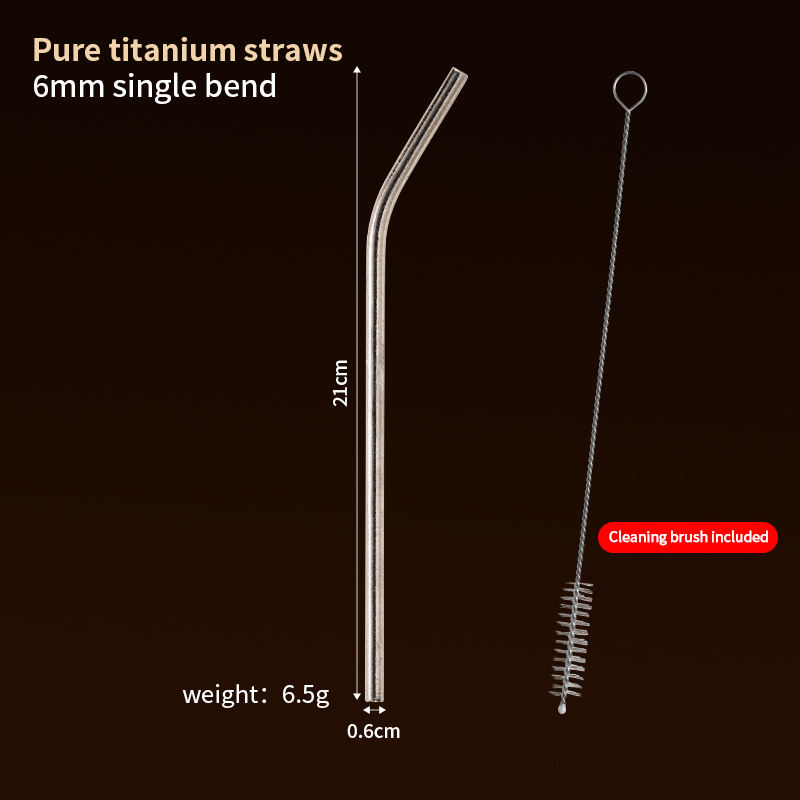 6mm pure titanium curved straw (Free cleaning brush included)