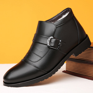 TUEM Men Ankle Boots <b>Pointed</b> <b>Toe</b> <b>Flat</b> Heel Plush Lining Anti Slip Buckle Formal Winter Warm Casual Shoes - Product Image 1