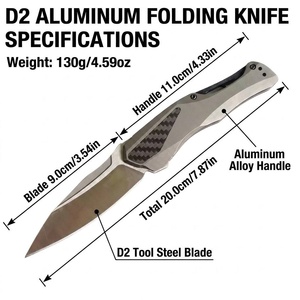 Couteau pliant en fibre de carbone, lame Wharncliffe en acier D2, manche en aluminium, incrustation triangulaire, tactique, EDC, camping, OEM - Product Image 2