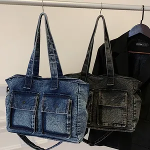 Borse a Tracolla in Denim Vintage con Doppia Tasca per Donne, Borsa Casual di Grande Capacità, Leggera Borsa a Tracolla per Studentesse - Product Image 5