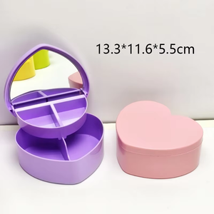<b>Heart</b>-<b>Shaped</b> Plastic Jewelry <b>Box</b> With Mirror, 2-Layer Pink Plastic Storage Organizer For Small Jewelry - Product Image 2