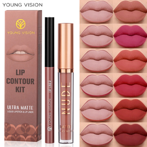 Set di Lucidalabbra Vegano e Matita per Labbra YOUNG VISION, Non Appiccicoso, Opaco, Impermeabile, Matita Rotante per Donne - Product Image 3