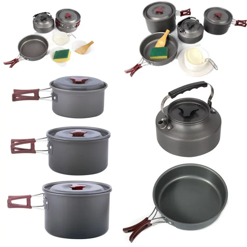 CC013 Aluminum outdoor folding cookware pot camping cooking set